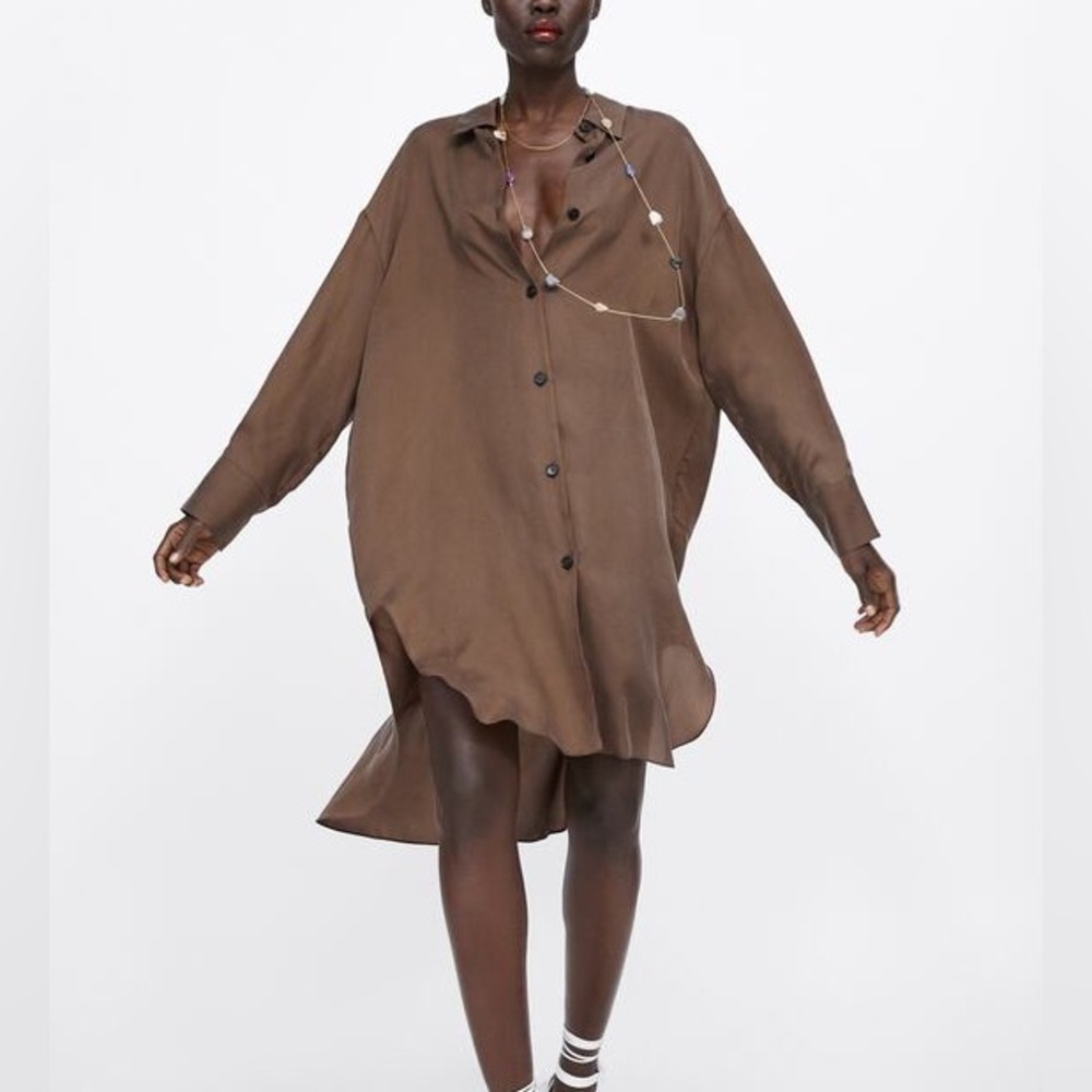 NWOT Zara Button Down Brown Shirt Dress Size XS